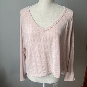 Freshman 1996 Women's Knit Long Sleeve Soft Pink V-Neck Top Size Small NWOT